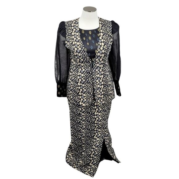 Elite Champagne Church Suit Skirt Set Blazer Satin Black Gold Gray Beaded - Picture 1 of 17